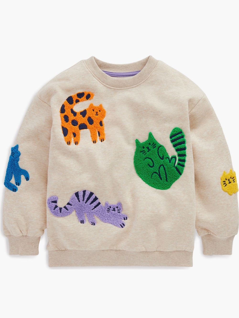 Mini Boden Beige Sweatshirt with Colorful Cat Patches